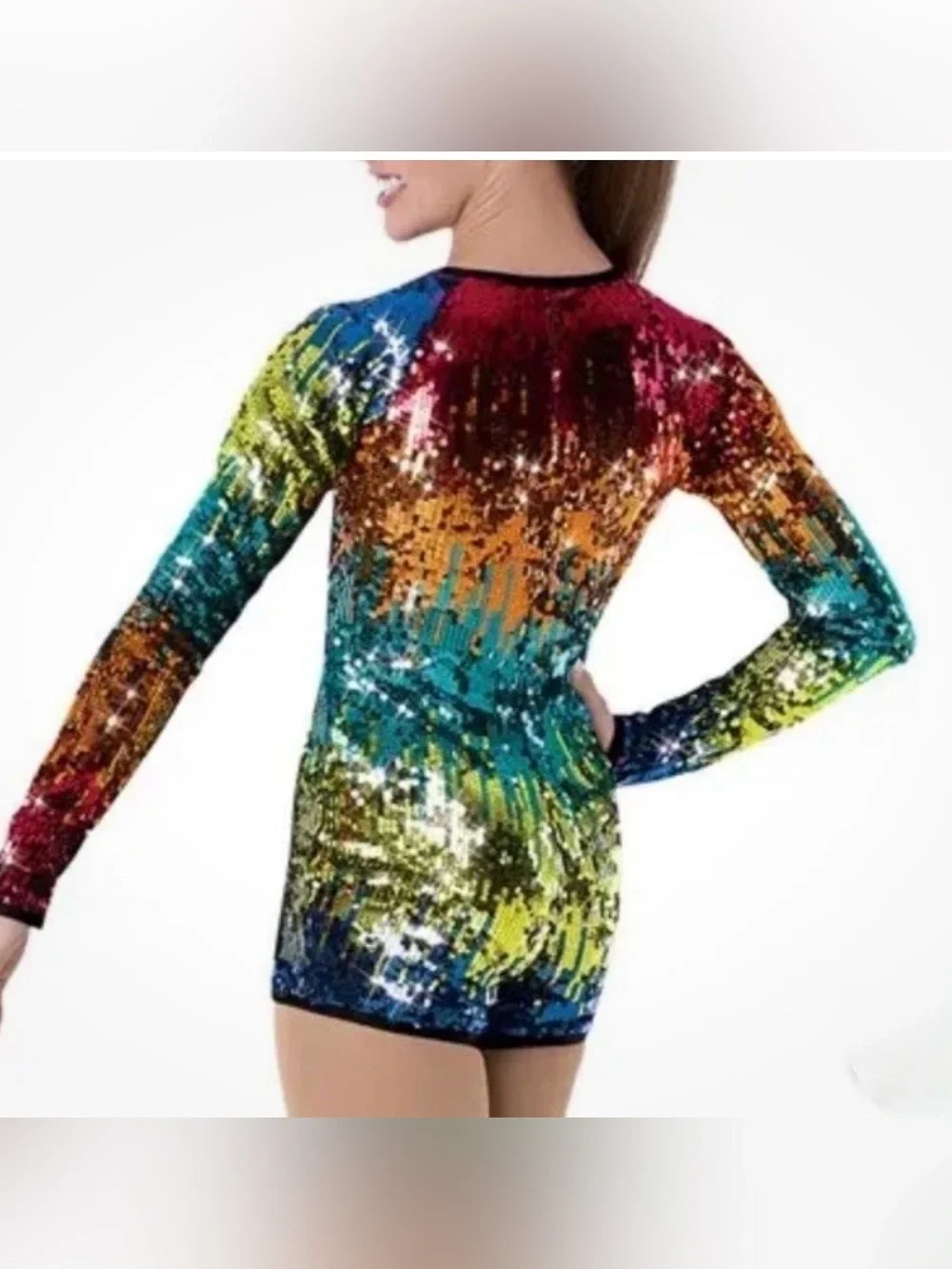 Weissman Costumes Adult Multicolor Sequin Long Sleeve Biktard Dance Costume MC